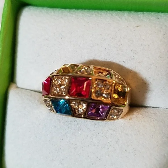 MULTI Rhinestones Silver Tone Ring Size 7