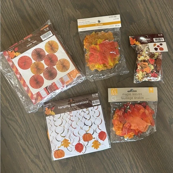 Autumn Themed Party Decorations Set- Paper Fans, Confetti, Leaves, Ceiling Cling