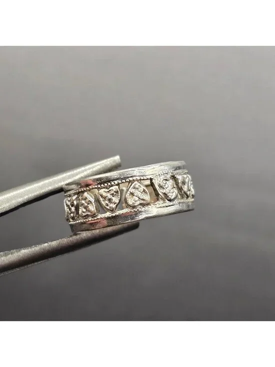 Vintage Sterling Silver Heart Band Ring Size 9 Filigree Cutout Band Signed FSDO