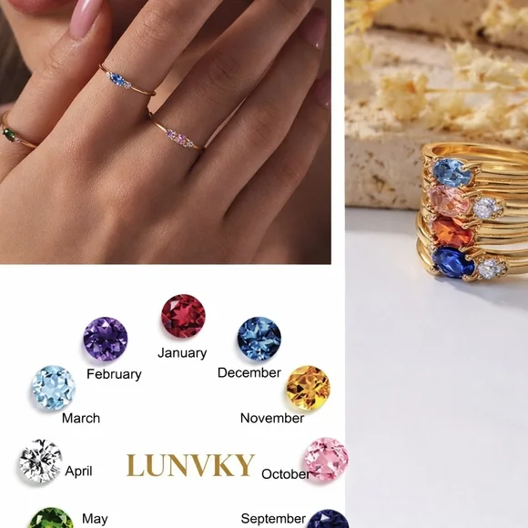 18k Goldplated Size 6 Birthstone Stacking Ring - Febuary