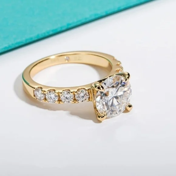 Certified 14k Yellow Gold 4.3cttw Diamond Ring Engagement Moissanite 925 Wedding