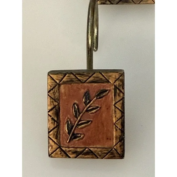 Vintage Rustic Resin Olive Branch‎ Bronze Earth Tones Shower Curtain Hooks 12pk