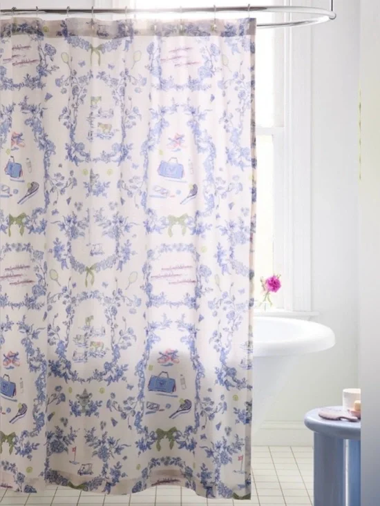 UO Preppy Toile Eco-Friendly Cotton Sport Icons Shower Curtain