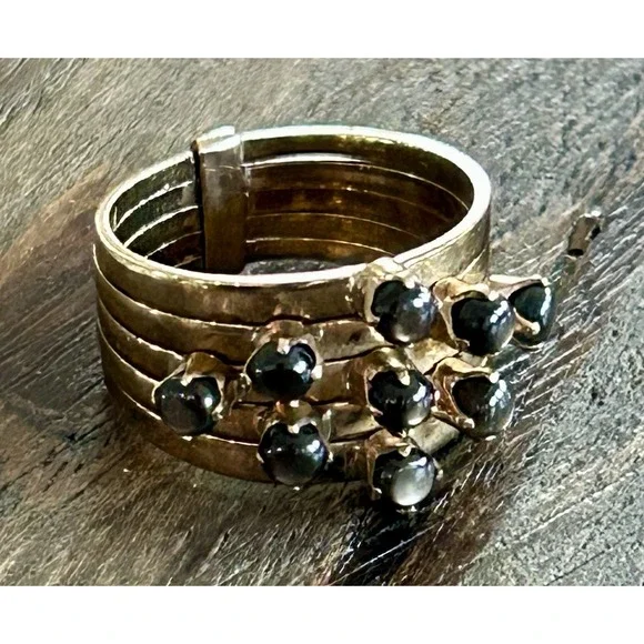Vintage Tahitian Black Pearl and 14K‎ Five Band Harem Statement Ring