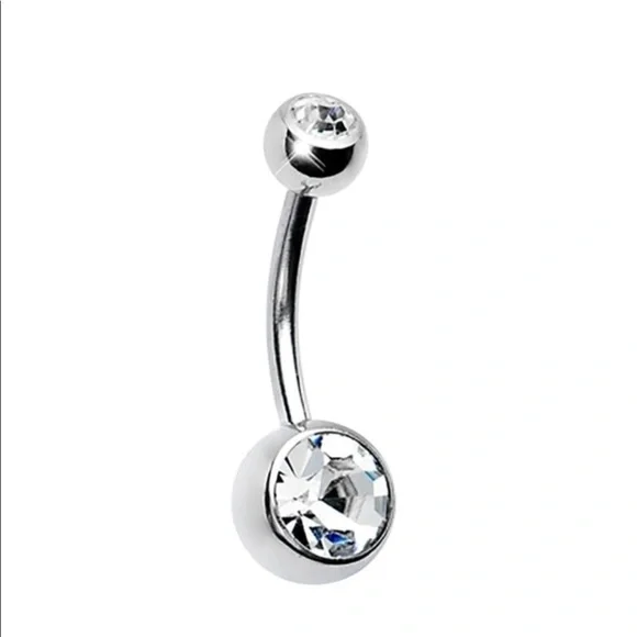 Round Wrapped Cubic Zirconia White Gold Plated Belly Ring