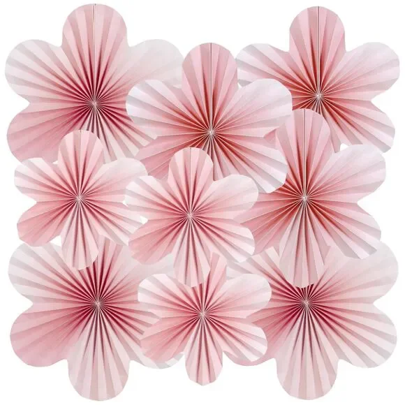 9 PC, Pink and Cherry Blossom Party Decorations, Paper Fans