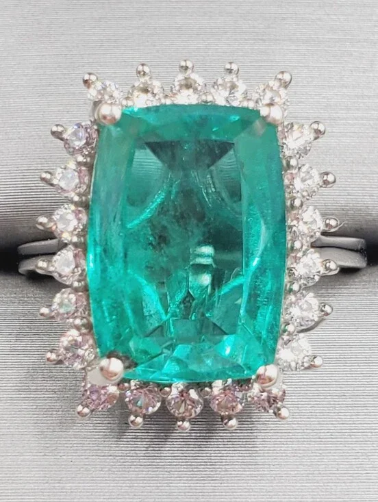Emerald Green Quartz Halo Cocktail Ring - Women Jewelry