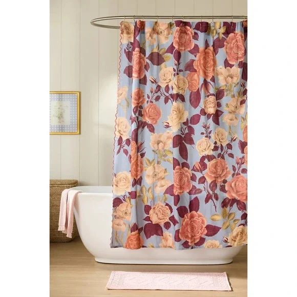 NEW Anthropologie Maeve Roses Printed Organic‎ Cotton Floral Shower Curtain NWT