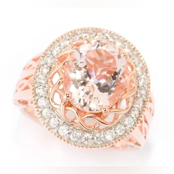 Peach Morganite Ring Rose‎ Gold Plated Filigree .925 Silver Tested US Size 11