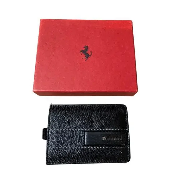 FERRARI SMALL BLACK LEATHER MENS CARD WALLET