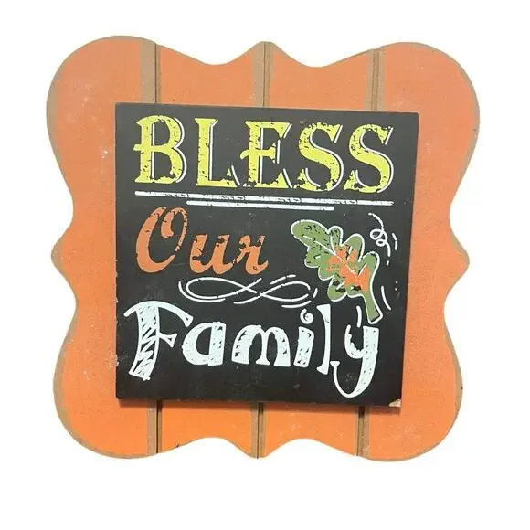 NWT Bless Our Family Autumn Fall Wooden Sign Wall Hanging
