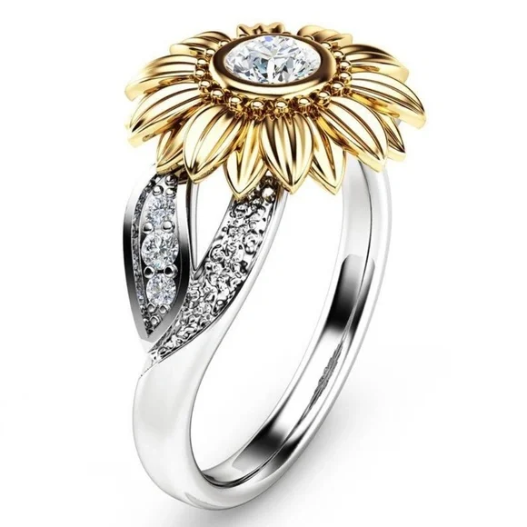 *NEW Yellow&White Gold Diamond Sunflower Ring