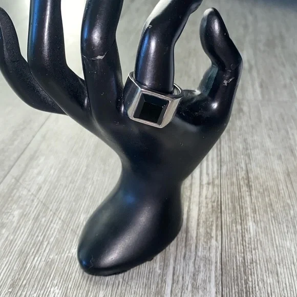 The Stainless Steel Rectangular Face Black Signet Ring (unisex size 11)