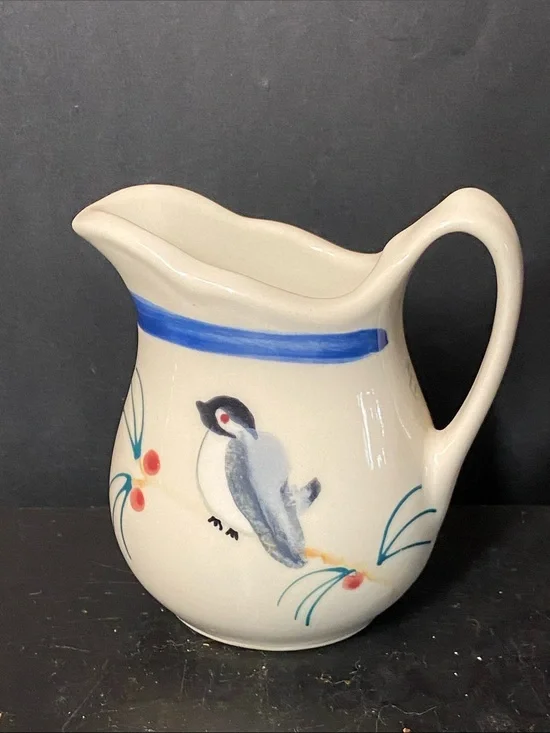 Cream Pitcher Ceramic Bird Pitcher with Blue Accent