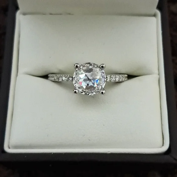 Genuine Moissanite Ring Platinum Over 925 Sterling Silver.