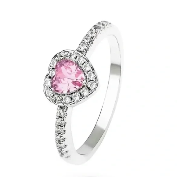 Heart-Shaped Pink Stone Ring with Silver Band size 8