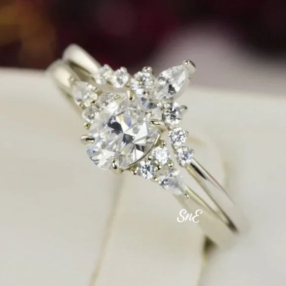 NEW WOMENS 925 STERLING SILVER ENGAGEMENT RINGS WEDDING RINGS DIAMOND SET