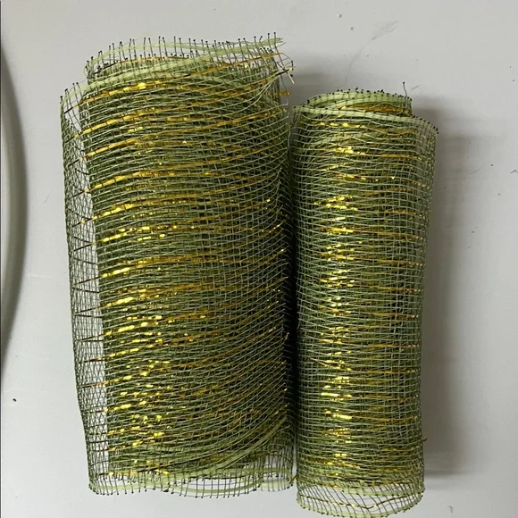 Green and gold table runner, 2 pieces. 6 inches wide