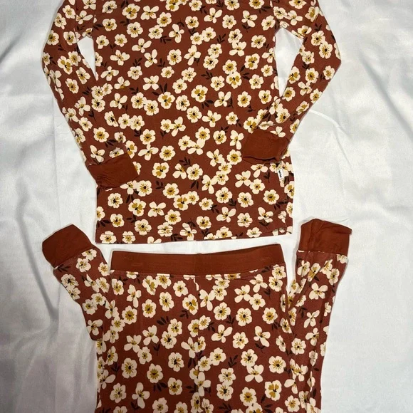 Little‎ Sleepies Bamboo Pajama Set 3T Brown Floral 2PC Long Sleeve Pants Soft