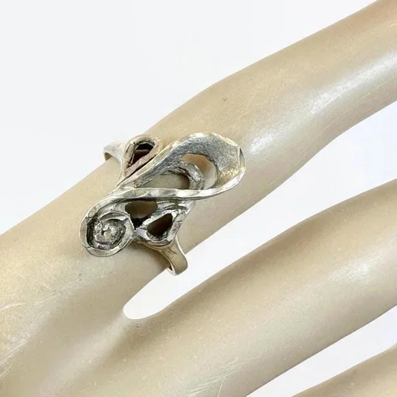 Vintage Modern Ring Sterling Silver:  70s Organic Diamond Cut Contemporary