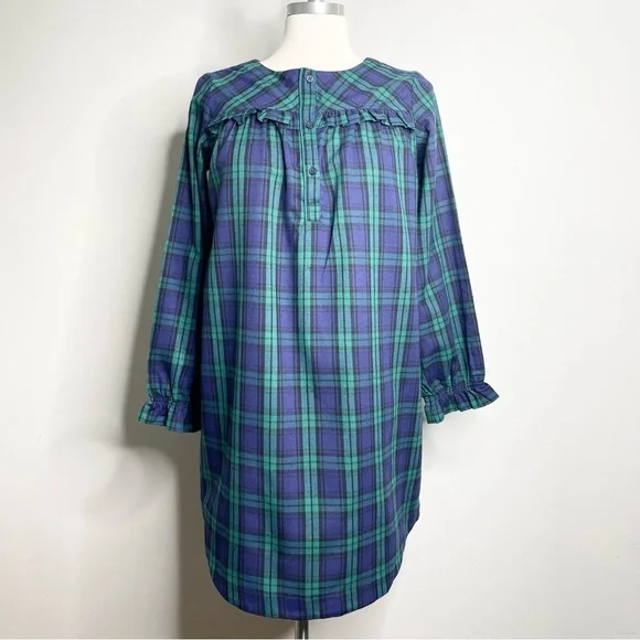 CREWCUTS SLEEP WEAR Tartan Plaid Long Sleeve Ruffle Nightgown House Dress