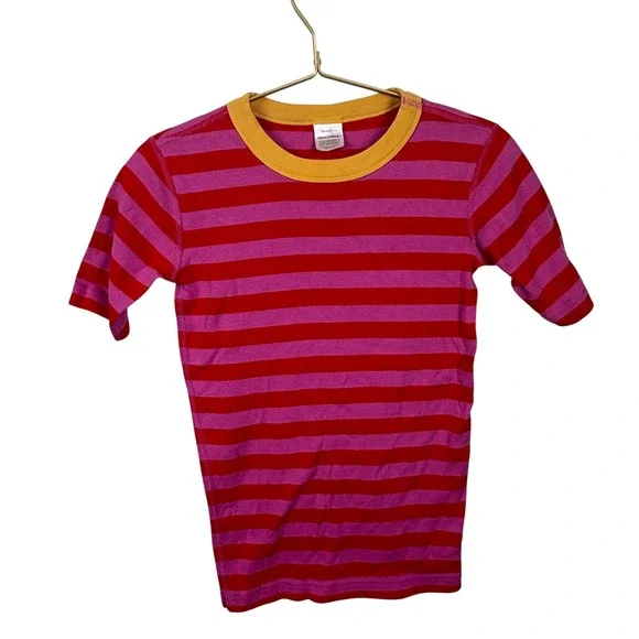 Hanna Andersson Kids Pink Red Striped Organic Cotton Pajama Top Size 160  US 14