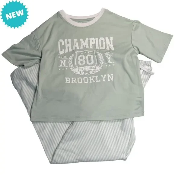 Art Class Pajamas Girls Size Medium 8 2 Piece Set Pants Shirt Green Champion NEW