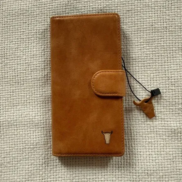 TORRO Tan Leather Wallet Phone Case with Card Slots and Magnetic Closure