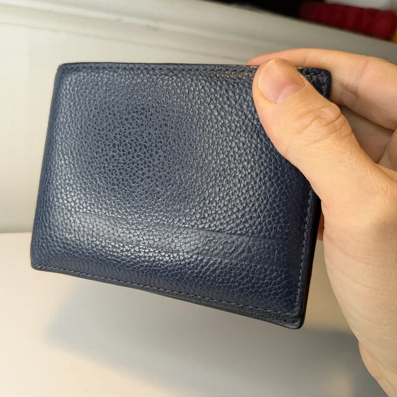 Coach Navy Blue Pebbled Leather Bifold Wallet