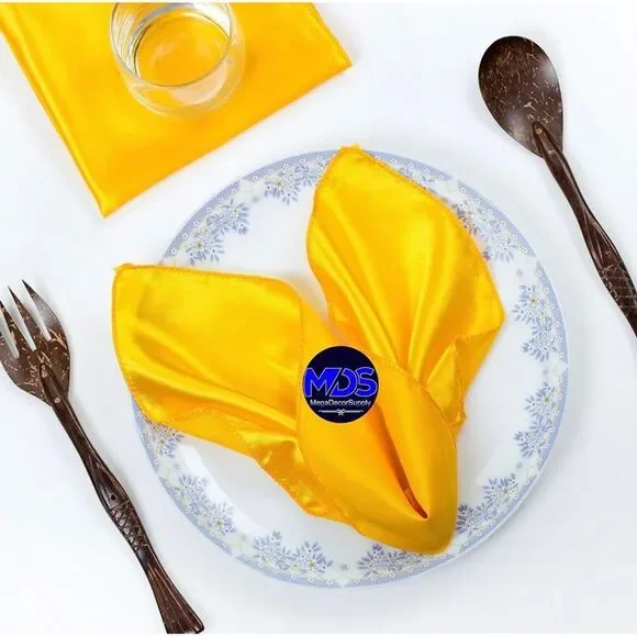 MDS pack of‎ 12Pieces Wedding Satin Napkin Square 12 X 12 Inches  - yellow gold