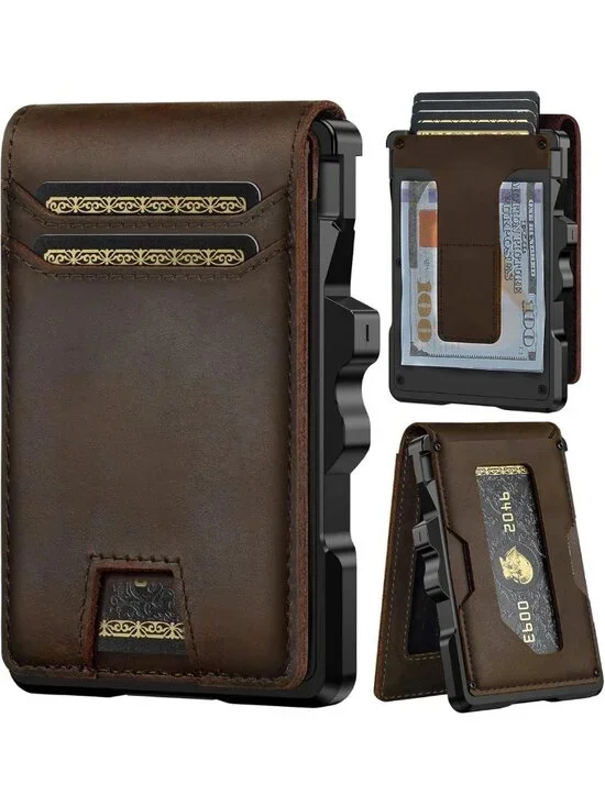 Slim RFID Leather Wallet for Men - Minimalist Front Pocket Card Holder with
