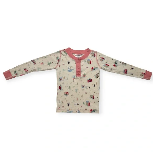 Hanna Andersson Cream and Pink Winter Kids Pajama Top Size 4