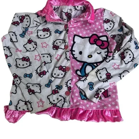 Sanrio Girl's White Pink Hello Kitty Flame Resistant Pajama Top Size M 7/8