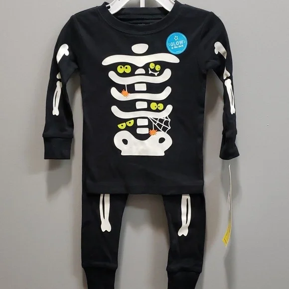 Carter's NWT Glow in the Dark Skeleton with Eyes, Spiders 2-piece Pajama