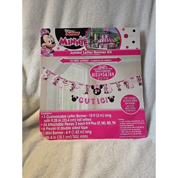 Disney Junior Minnie Mouse Customizable Jumbo Letter Happy Birthday Banner NEW