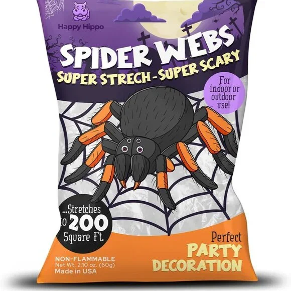 Two bags of spider webs + grim reaper costume stick