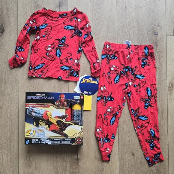 Spider-Man Spiderman Toddler Boys Tight Fit Pajama 3 Piece Set Bundle With Toy