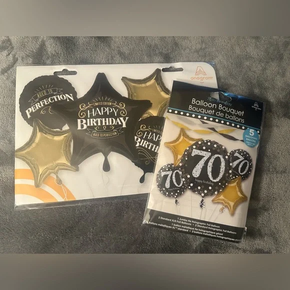 70th Birthday Party Balloons Black Gold Silver Decorations Foil Man Woman Jumbo