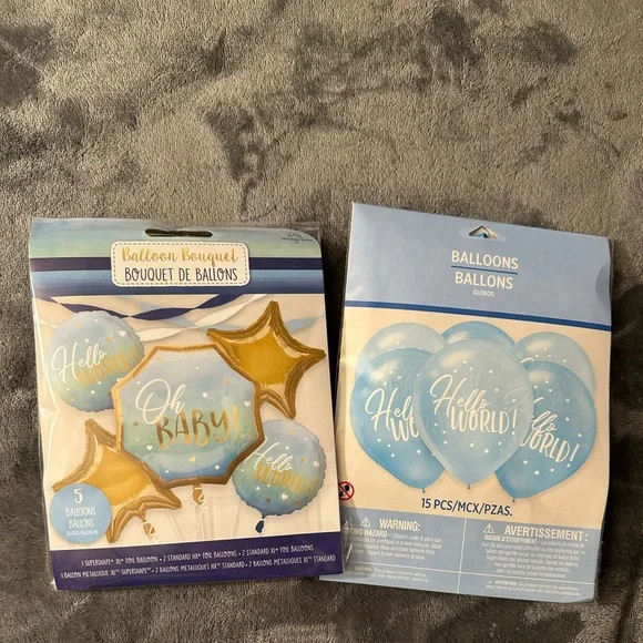 Baby Shower Boy Balloons Gender Reveal Blue Gold Birthday 2 Packs Foil Latex