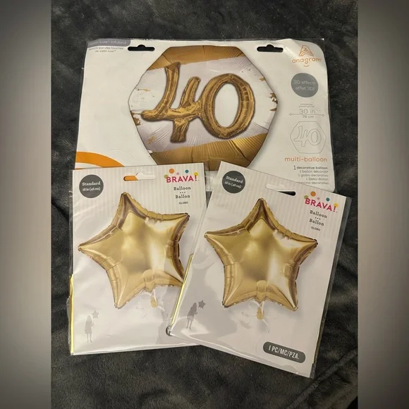 40th Birthday Decorations Balloons 3D Anniversary Party Gold Foil Stars Jumbo 3