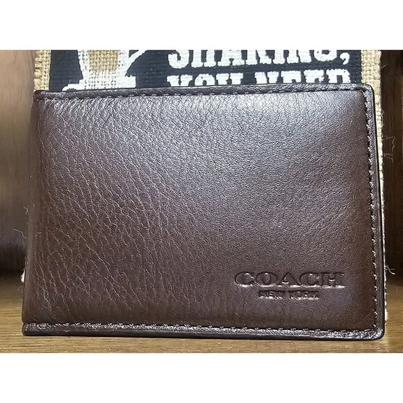 Coach Compact Slim Bifold Wallet Brown Leather NWOT