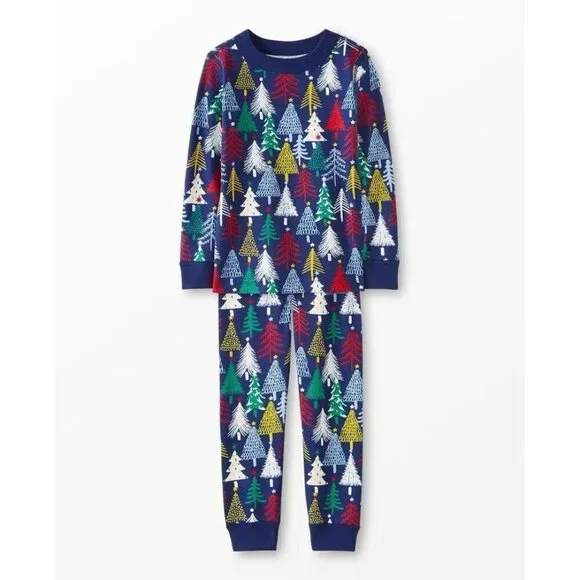 Hanna Andersson Holiday Long John Pajamas Set Winter Christmas Trees Toddler 2T