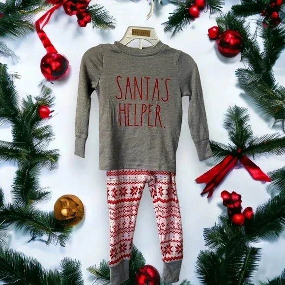 NWT Rae Dunn 2t and 7 gender neutral Christmas‎ pajamas.