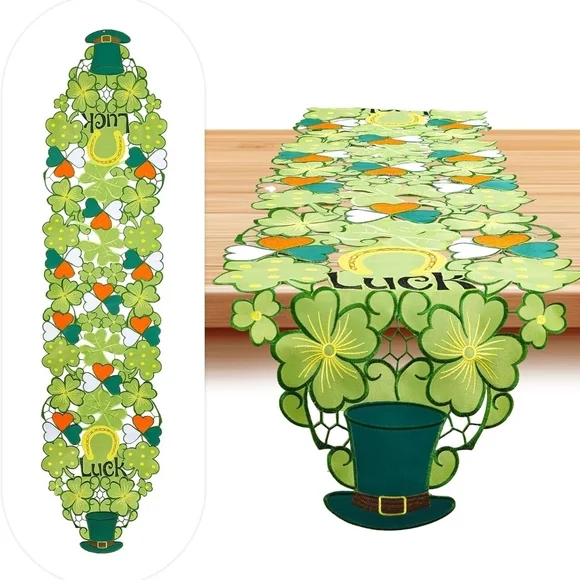 St. Patrick's Day Table Runner with Shamrock Design
