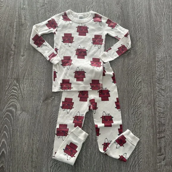 Hanna Andersson Snoopy Christmas Long John Pajamas 5 Holiday Festive Organic Cot