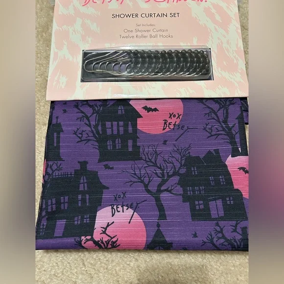 Betsey Johnson Purple and Pink Halloween Shower Curtain Set