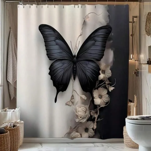 Floral Butterfly Shower Curtain NEW 🏷️