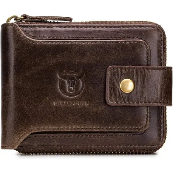 Genuine Leather Wallet for Men Large Capacity ID Window Card Case Coffee