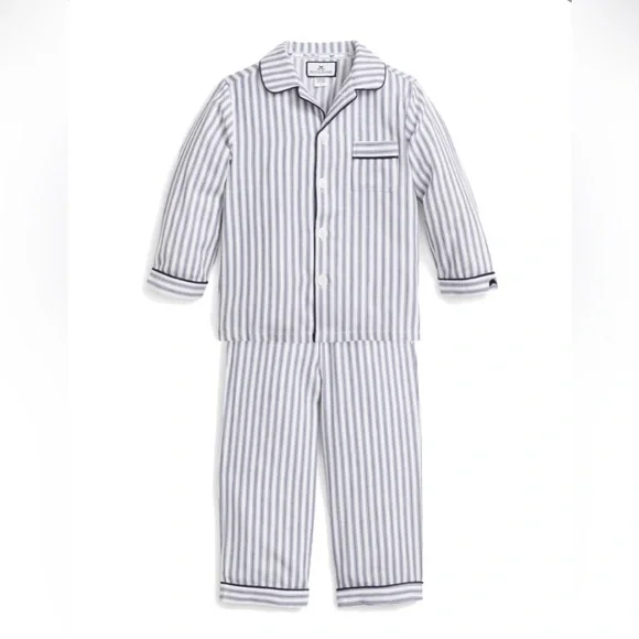 Petite Plume Kid's Twill Pajama Set in Navy French Ticking