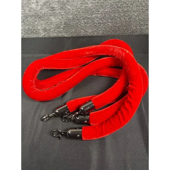 Set of 2 Red Velvet Stanchion Ropes 5ft‎ VIP Crowd Control Barrier Chrome Hooks